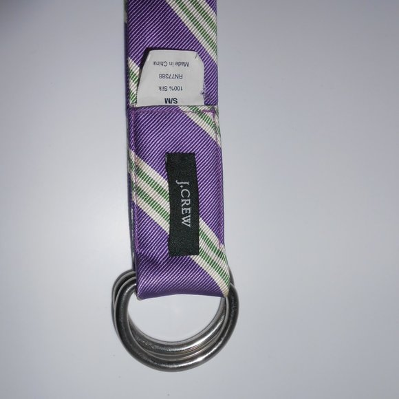 J Crew Silk Belt D Rings Purple Green Diagonal Stripe S/M Small Medium - Picture 9 of 9